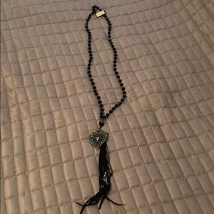 Pink Panache Black bead and heart necklace